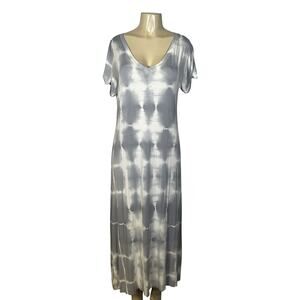 Venti6 Dress Womens Large Gray Tie Dye V Neck Maxi T-Shirt Stretch Italy Boho